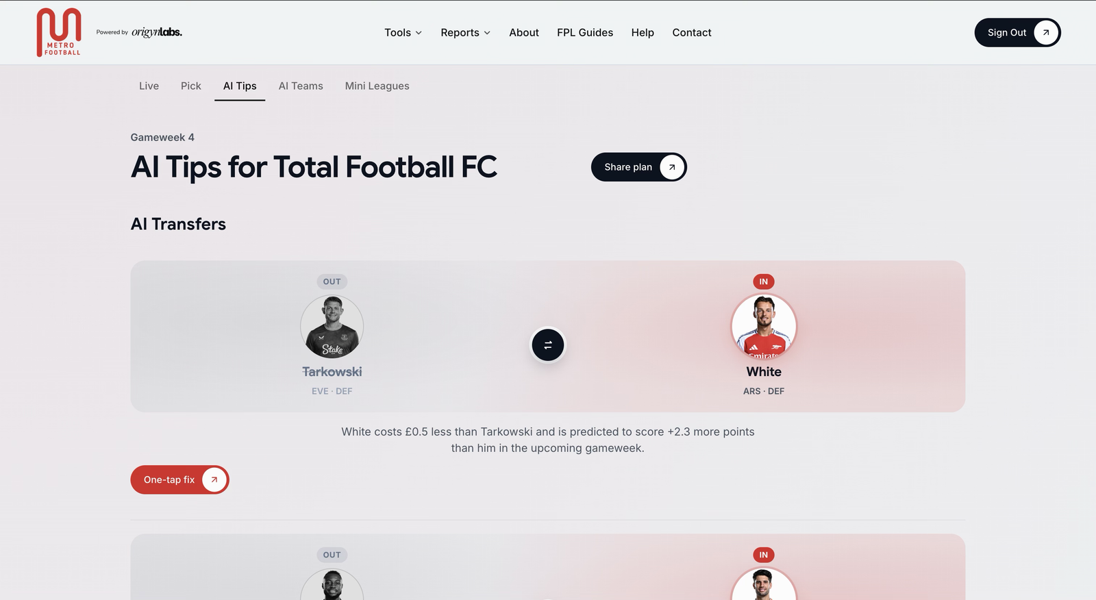Metro Football’s AI Transfers tool